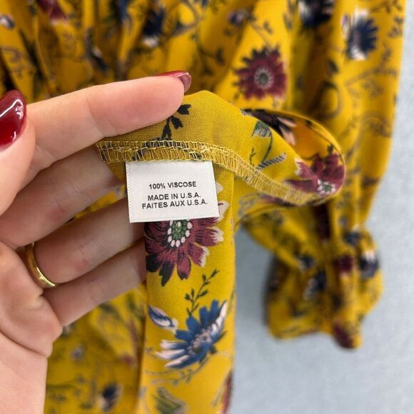 Misa Los Angeles Womens Medium Floral Ruffle Blouse Long Sleeve Boho Yellow Boho - Picture 4 of 11
